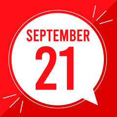 A vector illustration with text: September 21 st day. White balloon on a red backgound.