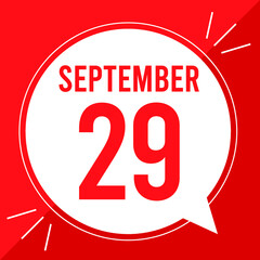 A vector illustration with text: September 29 st day. White balloon on a red backgound.