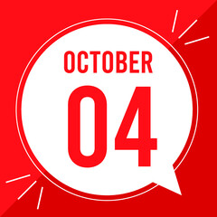A vector illustration with text: October 4 st day. White balloon on a red backgound.