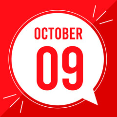 A vector illustration with text: October 9 st day. White balloon on a red backgound.