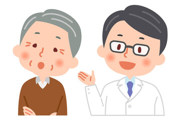 説明をする医師と説明を聞く老人