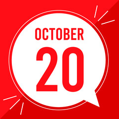 A vector illustration with text: October 20 st day. White balloon on a red backgound.