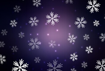 Fototapeta na wymiar Dark Purple vector background with beautiful snowflakes, stars.