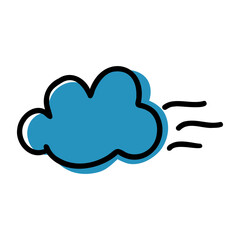 Hand drawn icon with a cloud that is blown away by the wind for weather forecast