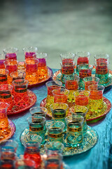 Ethnic moroccan tea service with glasses and tray