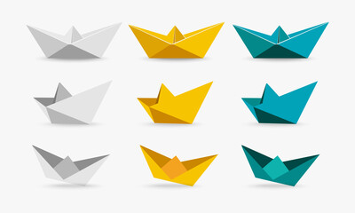 Collection of ship paper cartoon vector design. Pack of paper ships icon concept design. 3d style paper ships vector.