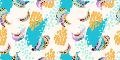 Abstract art seamless pattern with bananas. Modern exotic design