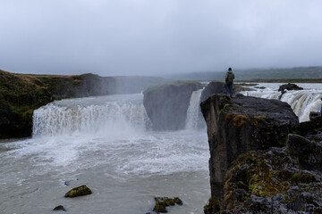Beautifulaerial view of the massive Godafoss waterfall in Iceland, la waterfall of the gods -Goðafoss