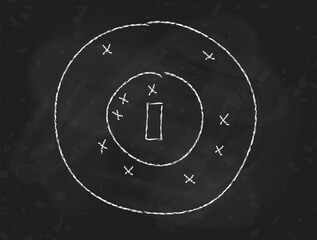 Cricket tactic board. Hand drawn strategy game plan on black chalkboard. Coach learning instructions for team players. Vector illustration