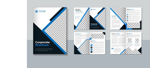 Corporate 8 page brochure design, Business brochure template, Creative 8 page brochure design, Company profile, Blue color