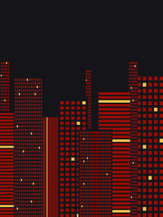 Vector illustration - a beautiful modern night city with modern skyscrapers and evening illumination of windows and space for copying