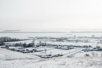 Obraz premium panorama of the winter village in the snow
