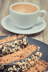 Fresh baked pastry made of zucchini and cup of coffee. Delicious dessert