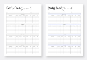 Printable Food Journal Template. Daily Food Planner Template. Minimal planner pages template.