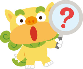 虫眼鏡を持っている沖縄のシーサー