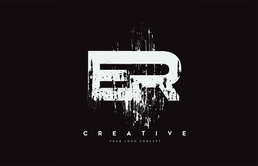 Obraz premium ER E R Grunge Brush Letter Logo Design in White Colors Vector Illustration.