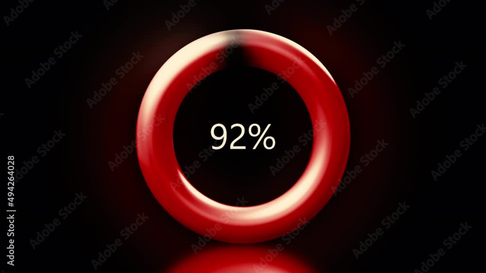 Poster dark background with red shades.motion.loading as a percentage running along the ring line in red.
