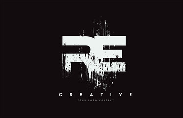 Obraz premium RE R E Grunge Brush Letter Logo Design in White Colors Vector Illustration.