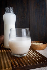 Vegan vegetable sesame milk in a bottle