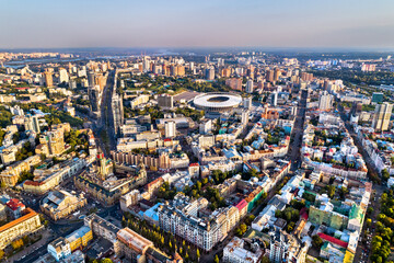 Aerial view of the old city of Kyiv, the capital of Ukraine, before the Russian attack