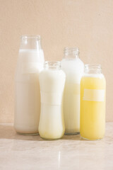 Vegetable milk in a glass bottle