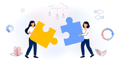 Finding common ground Search for opinion compromise concept Cooperation and united partnership Mentorship Guidance and leadership Empathy and communication Face to face heads Vector flat illustration