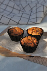 Group of banana muffins on the table, Homemade banana cupcakes, Homemade bakery