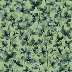 clover watercolor green herbal organic nature floral seamless pattern illustration, hand drawing. - 494267624