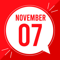 A vector illustration with text: November 7 st day. White balloon on a red backgound.