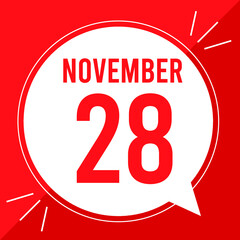 A vector illustration with text: November 28 st day. White balloon on a red backgound.