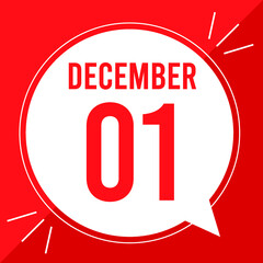A vector illustration with text: December 1 st day. White balloon on a red backgound.