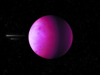 Bright crimson planet with a solid surface and atmosphere in deep space. Rocky exoplanet, beautiful alien world. Furnished by NASA