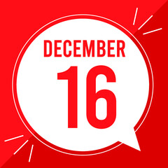 A vector illustration with text: December 16 st day. White balloon on a red backgound.