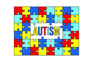 World Autism Awareness Day. colorful puzzle vector with the word Autism in the center.