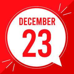 A vector illustration with text: December 23 st day. White balloon on a red backgound.