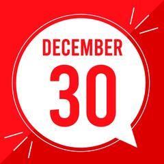 A vector illustration with text: December 30 st day. White balloon on a red backgound.