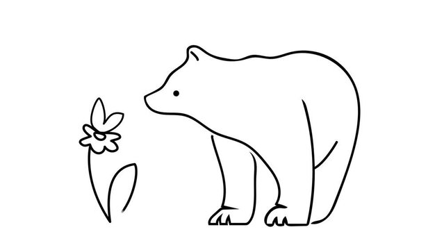 Logo animation for business. The bear sniffs the flower and looks at the butterfly.