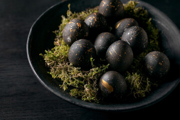 Bio colored black eggs with golden spots