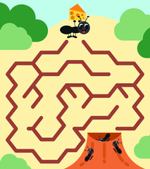 Maze, vector, illustration, labyrinth, puzzle, arrow, game, puzzle page for children with ant theme