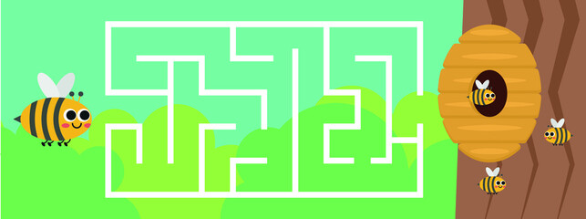Maze,  vector, illustration, labyrinth, puzzle, arrow, game, puzzle page for bee themed kids