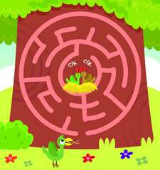 Maze,  vector, illustration, labyrinth, puzzle, arrow, game, puzzle page for children with bird theme