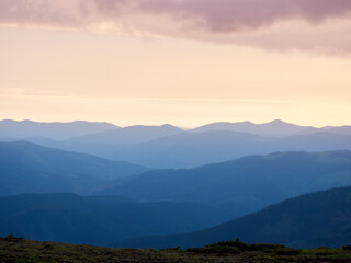 Obraz premium Panoramic view of mountains. Scenic mountain landscape. Carpathian, Ukraine.