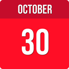 A vector illustration with text: October 30 st day. White text on a red backgound.