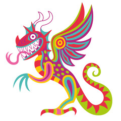 Isolated colored dragon alebrije mexican traditional cartoon Vector illustration