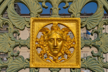 Fototapeta na wymiar Royal Palace entrance fence decoration, Turin