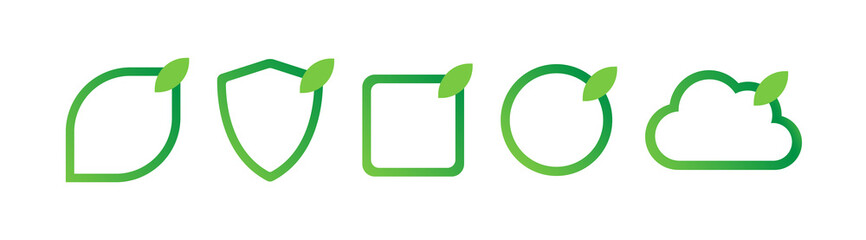 Bio Eco friendly green label emblem set. Green ecology signs for natural, organic, recycling, gluten free, environment, eco friendly symbols, badges, certificates design. Empty frames for your design.