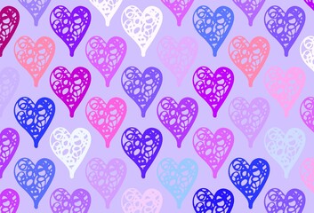 Light Blue, Red vector background with hearts.