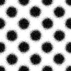 Black blurred ink small circles isolated on white background. Monochrome geometric seamless pattern. Vector simple flat graphic hand drawn illustration. Texture.