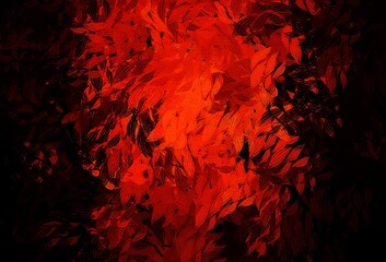 Fototapeta premium Dark Red vector doodle backdrop with leaves.