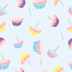 Seamless cake pattern bright cartoon cakes